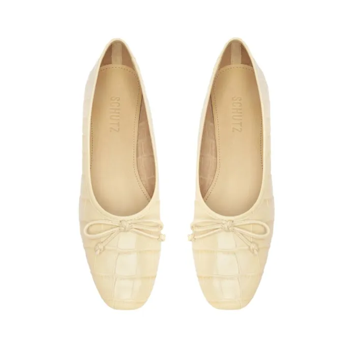 Flats Arissa CrocodileEmbossed Leather Flat Eggshell Schutz Shoes Ballerinas