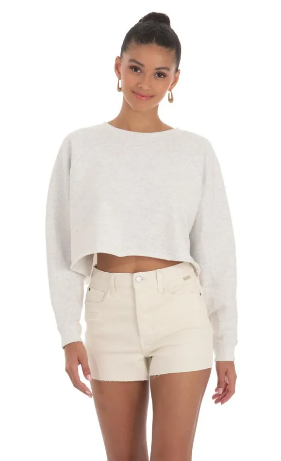Fleece Cropped Jumper Heather Grey Women LUCY IN THE SKY Jumpers and Cardigans