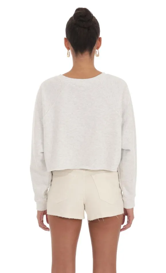 Fleece Cropped Jumper Heather Grey Women LUCY IN THE SKY Jumpers and Cardigans