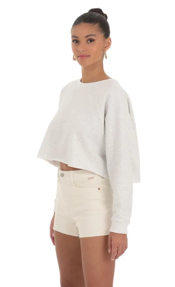 Fleece Cropped Jumper Heather Grey Women LUCY IN THE SKY Jumpers and Cardigans