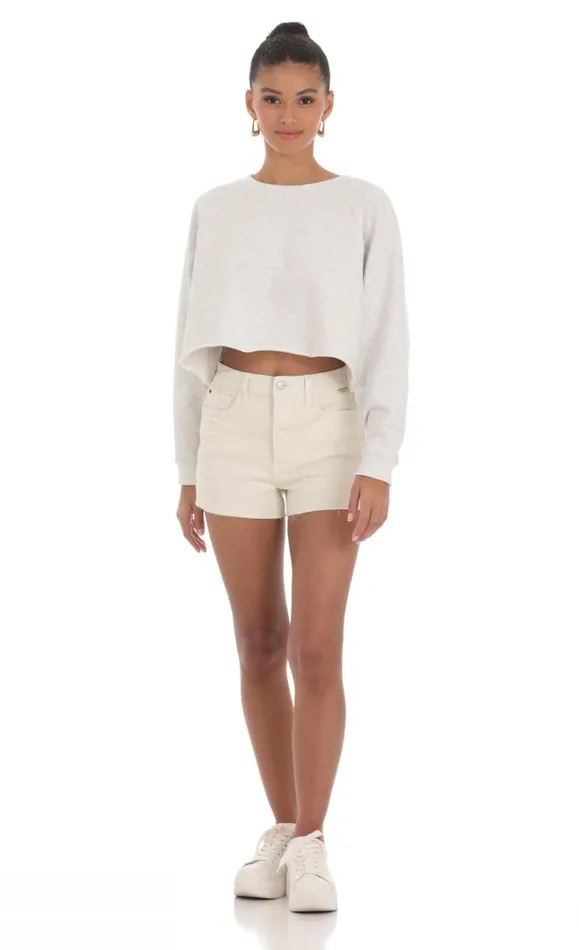 Fleece Cropped Jumper Heather Grey Women LUCY IN THE SKY Jumpers and Cardigans