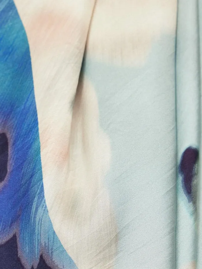 Floral Drift Silk Twill Scarf Blue Women Jigsaw Ponchos and Scarves