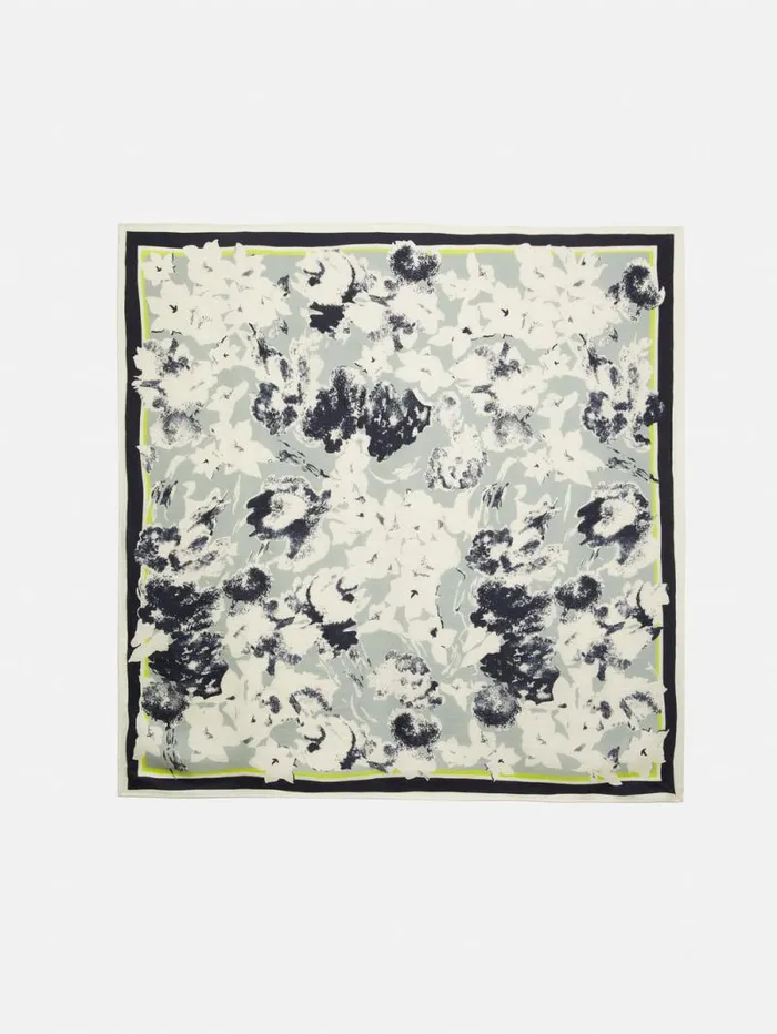 Floral Echo Silk Twill Scarf Grey Women Jigsaw Ponchos and Scarves