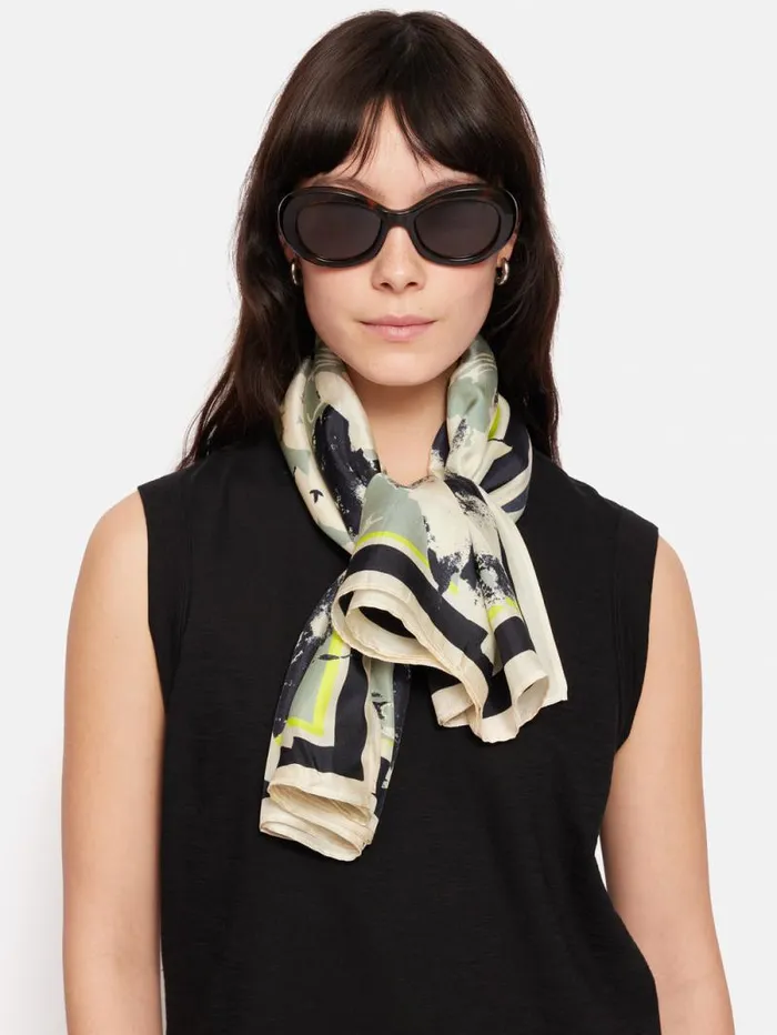 Floral Echo Silk Twill Scarf Grey Women Jigsaw Ponchos and Scarves