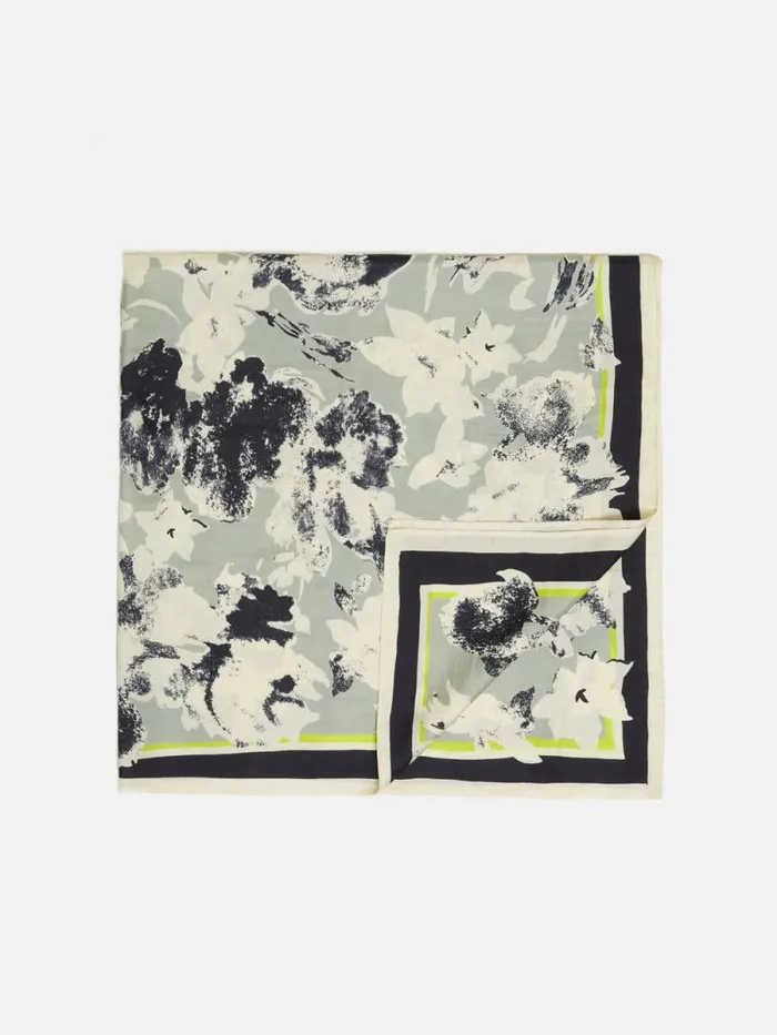 Floral Echo Silk Twill Scarf Grey Women Jigsaw Ponchos and Scarves