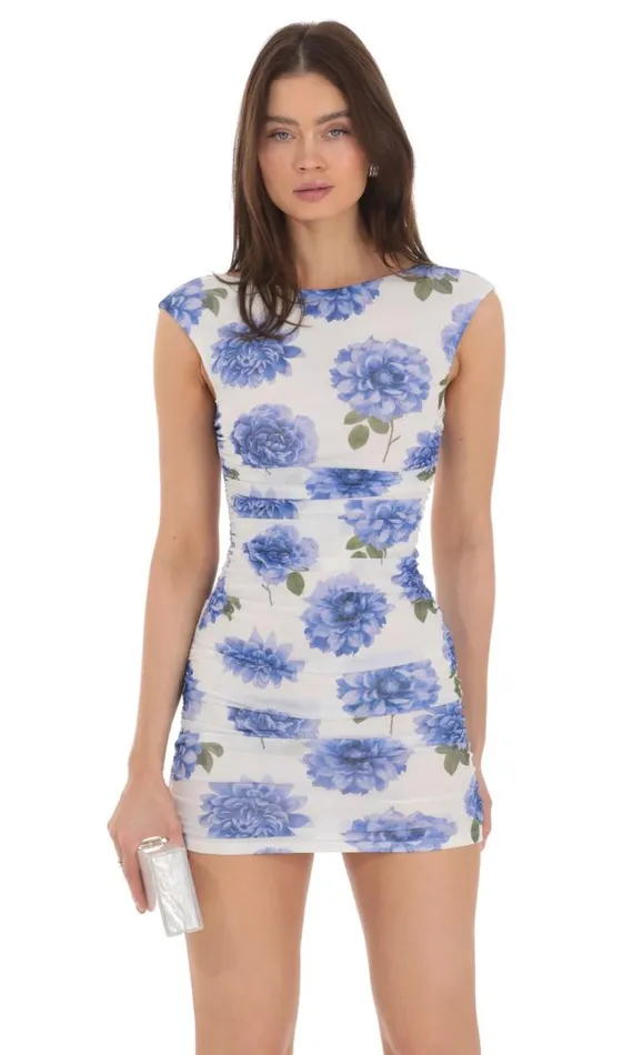 Floral High Neck Bodycon Dress White Women LUCY IN THE SKY Mini Dresses Floral High Neck Bodycon Dress White Women LUCY IN THE SKY Mini Dresses