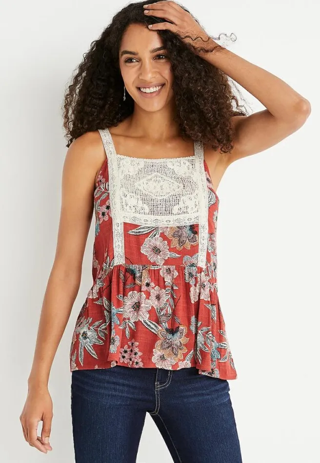 Floral Lace Bib Tank Top Women Maurices Tops