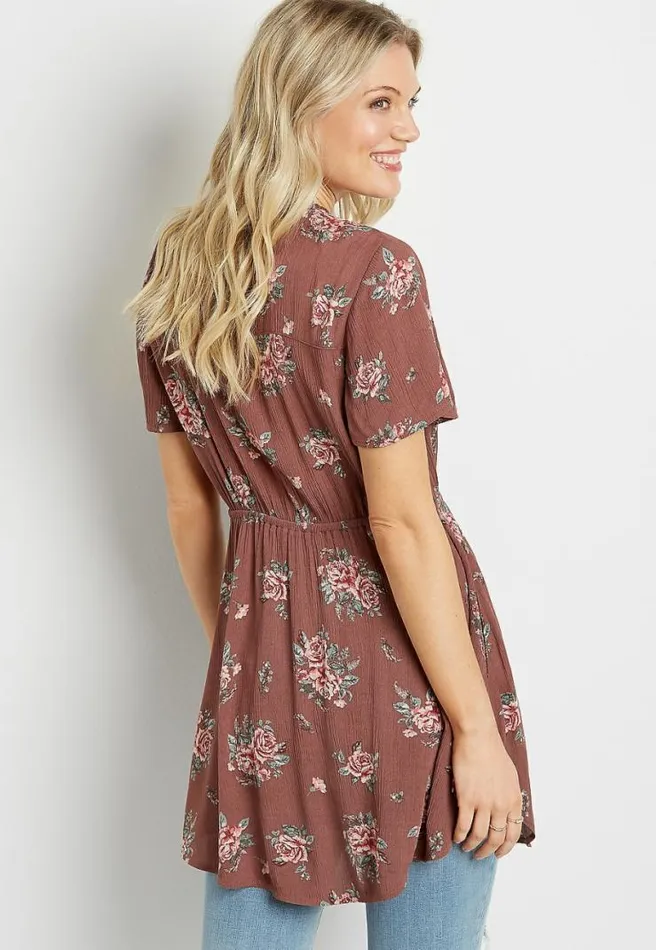 Floral Lace Up Tunic Top Women Maurices Tops