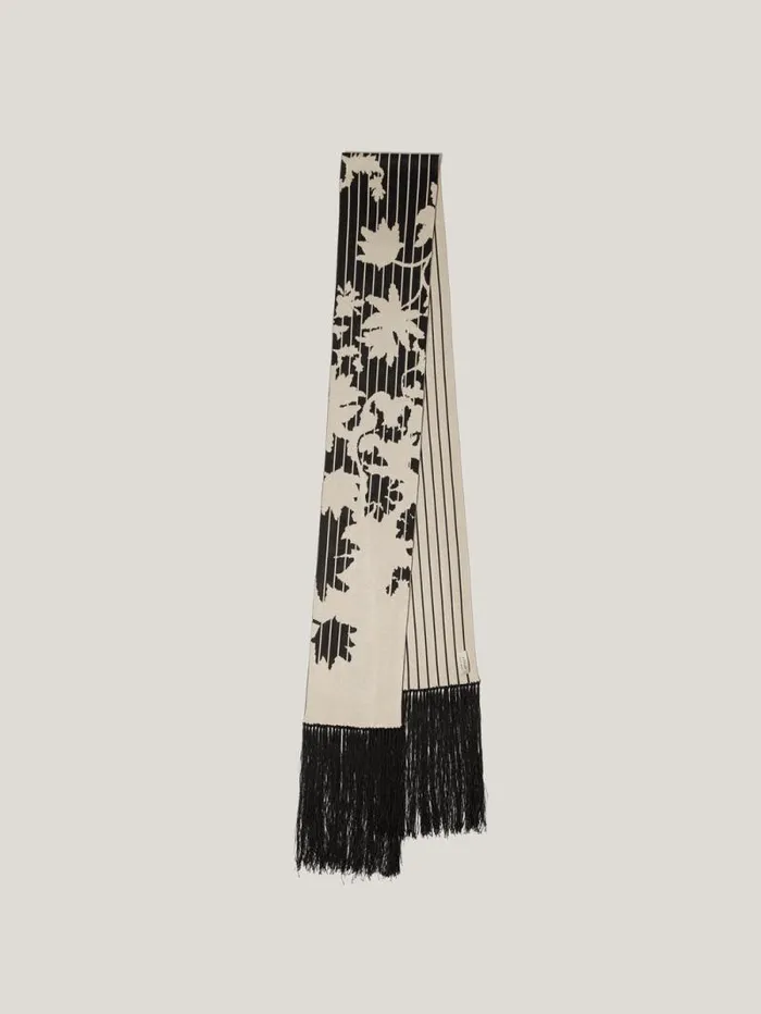 Floral Pinstripe Fringed Scarf Monochrome Women Jigsaw Ponchos and Scarves