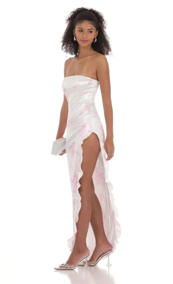 Floral Satin Corset Maxi Dress White Women LUCY IN THE SKY Maxi Dresses