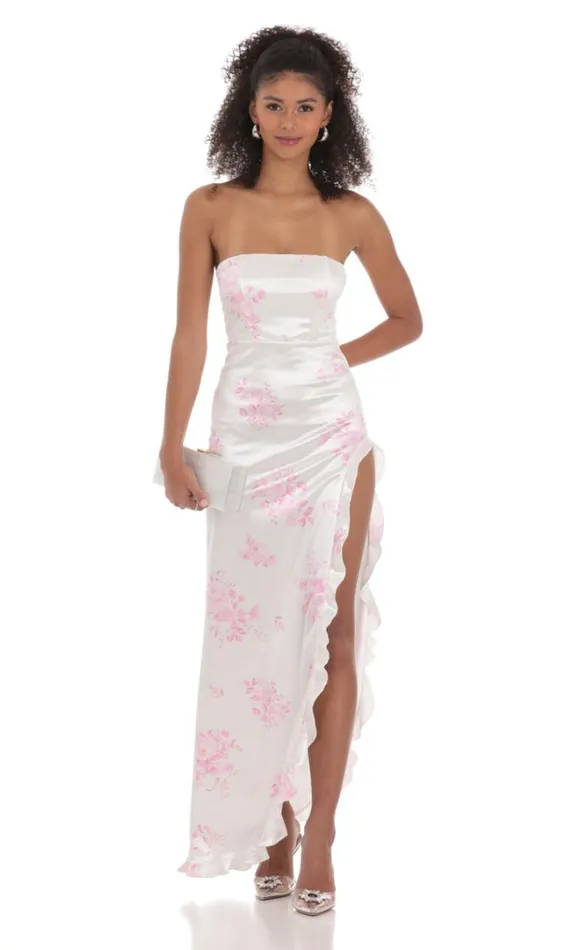 Floral Satin Corset Maxi Dress White Women LUCY IN THE SKY Maxi Dresses Floral Satin Corset Maxi Dress White Women LUCY IN THE SKY Maxi Dresses