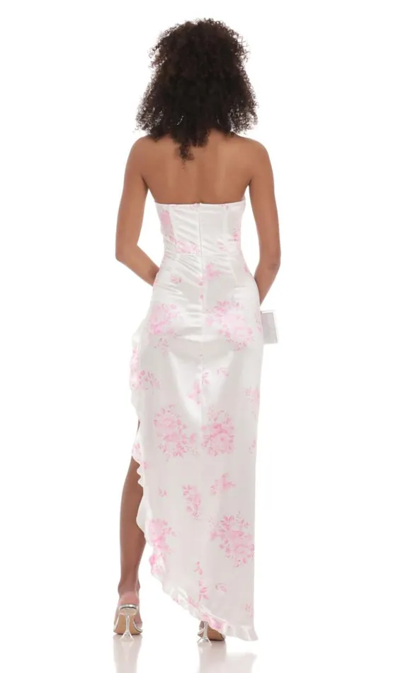 Floral Satin Corset Maxi Dress White Women LUCY IN THE SKY Maxi Dresses Floral Satin Corset Maxi Dress White Women LUCY IN THE SKY Maxi Dresses