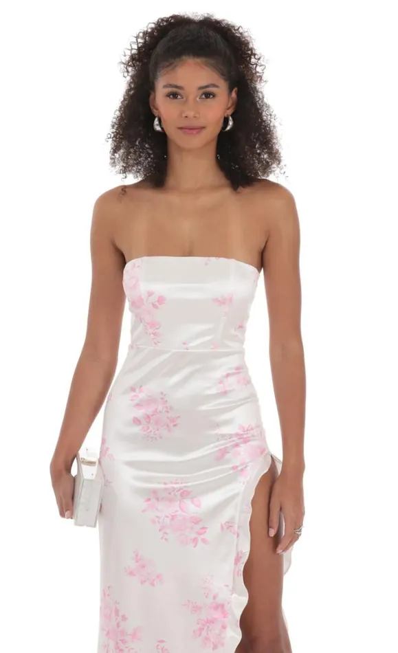 Floral Satin Corset Maxi Dress White Women LUCY IN THE SKY Maxi Dresses Floral Satin Corset Maxi Dress White Women LUCY IN THE SKY Maxi Dresses