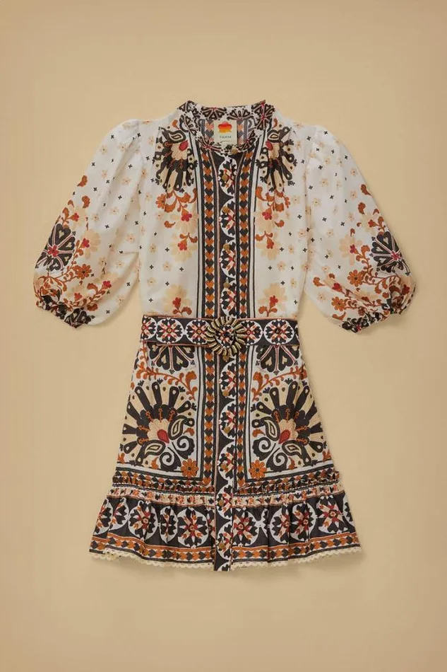 Flower Fan Tapestry OffWhite Mini Dress Women FARM Rio Mini Dresses