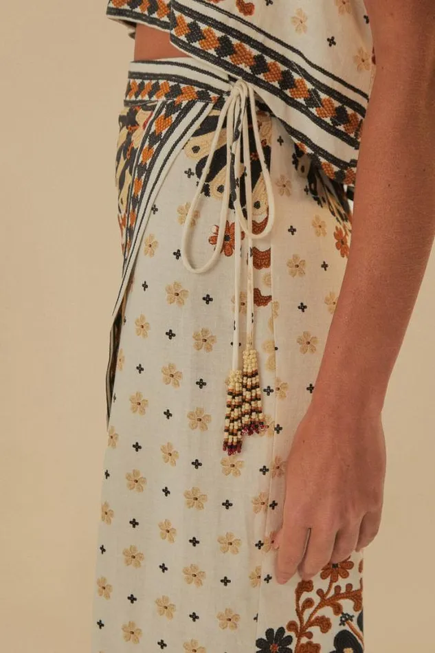Flower Fan Tapestry OffWhite Wrap Midi Skirt Women FARM Rio Skirts