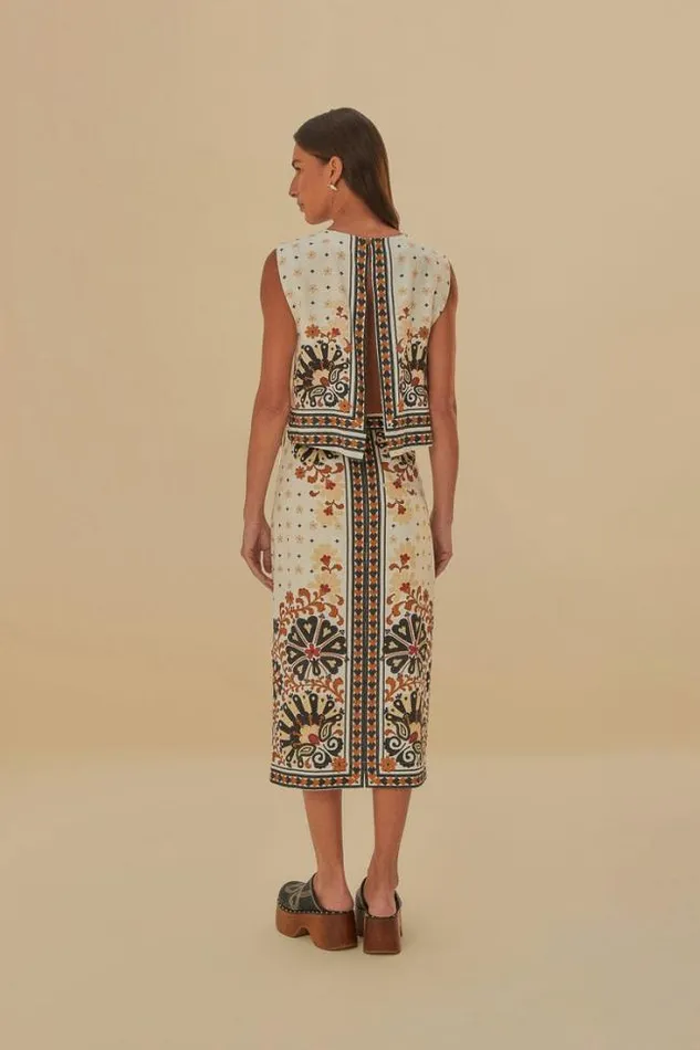 Flower Fan Tapestry OffWhite Wrap Midi Skirt Women FARM Rio Skirts