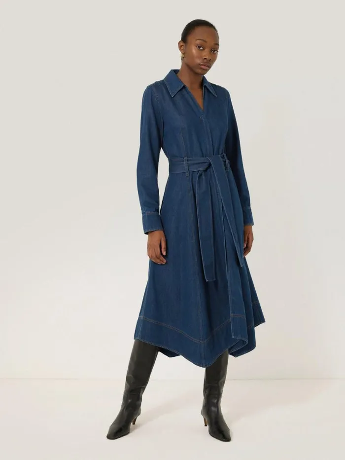 Fluid Denim Belted Shirt Dress Indigo Women Jigsaw Dresses and Jumpsuits