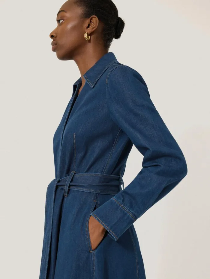 Fluid Denim Belted Shirt Dress Indigo Women Jigsaw Dresses and Jumpsuits