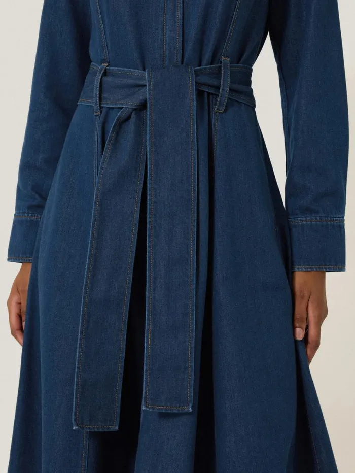 Fluid Denim Belted Shirt Dress Indigo Women Jigsaw Dresses and Jumpsuits