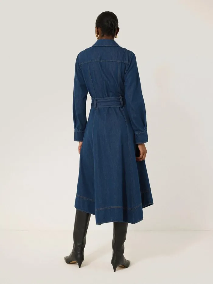 Fluid Denim Belted Shirt Dress Indigo Women Jigsaw Dresses and Jumpsuits