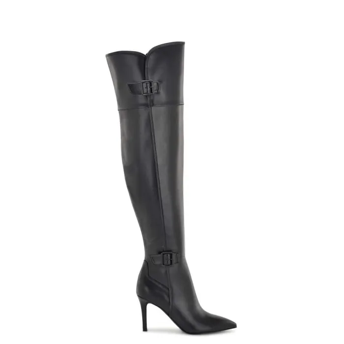 Flye Over The Knee Heeled Boots Black Women Nine West Heels