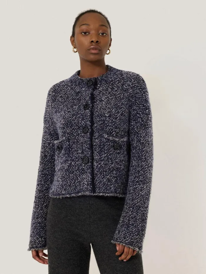 French Tweed CardiJacket Navy Women Jigsaw Knitwear and Cashmere
