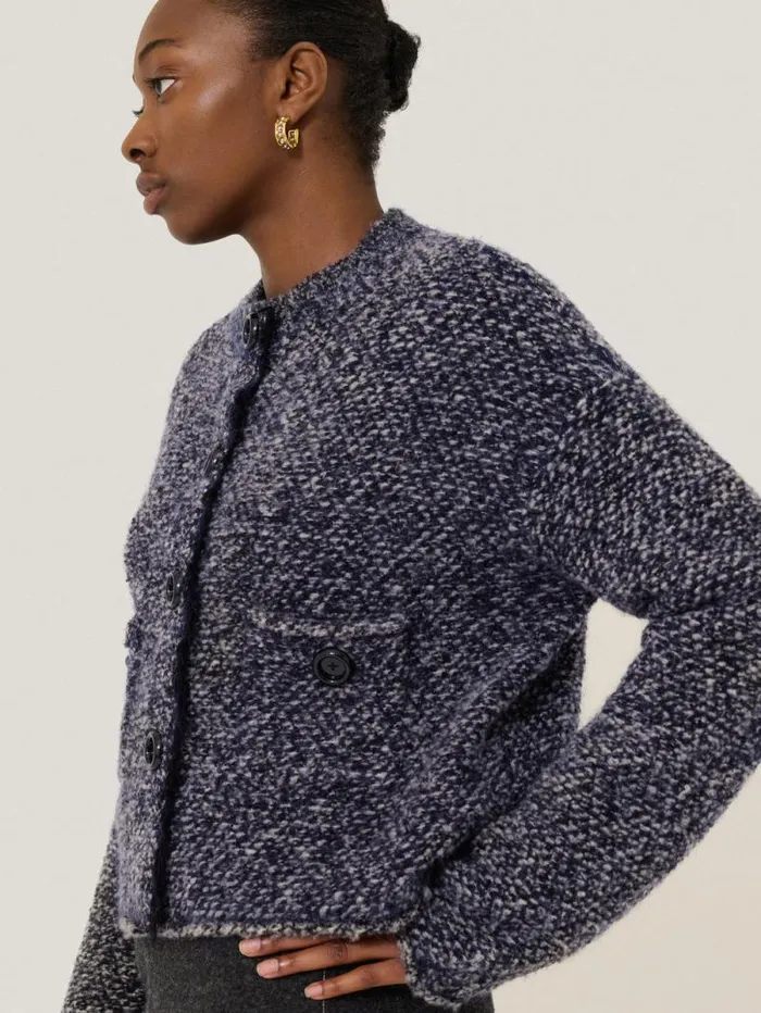 French Tweed CardiJacket Navy Women Jigsaw Knitwear and Cashmere