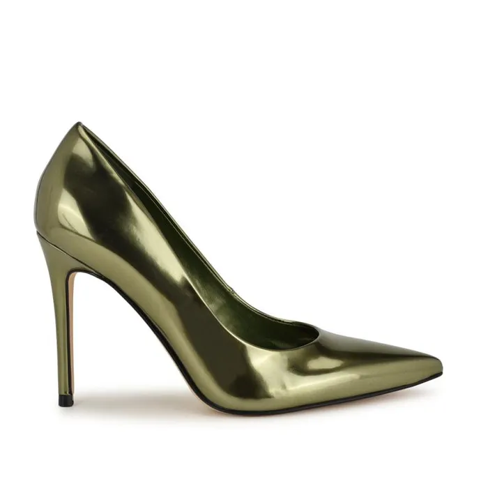 Fresh Pointy Toe Pumps Green Mirror Patent Women Nine West Heels