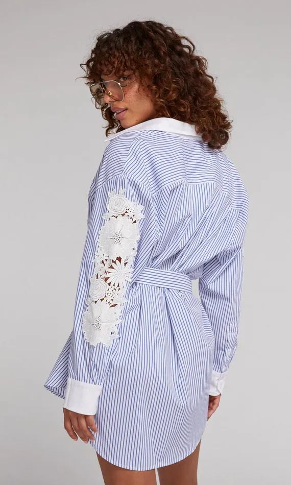 Generation Love Clothing Dresses Mabel Lace Combo Pinstripe Dress Bluewhite 8211 Women