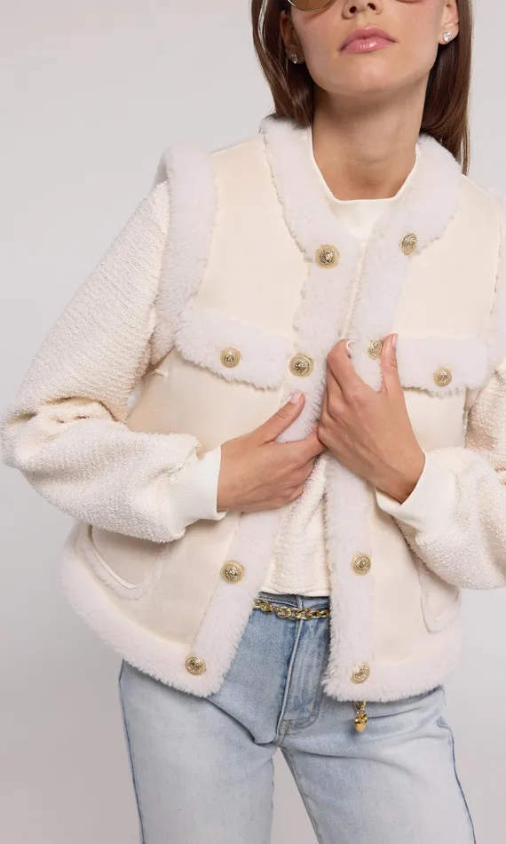 Generation Love Clothing Outerwear Chad Vegan Suede Shearling Vest Snowwhite 8211 Women