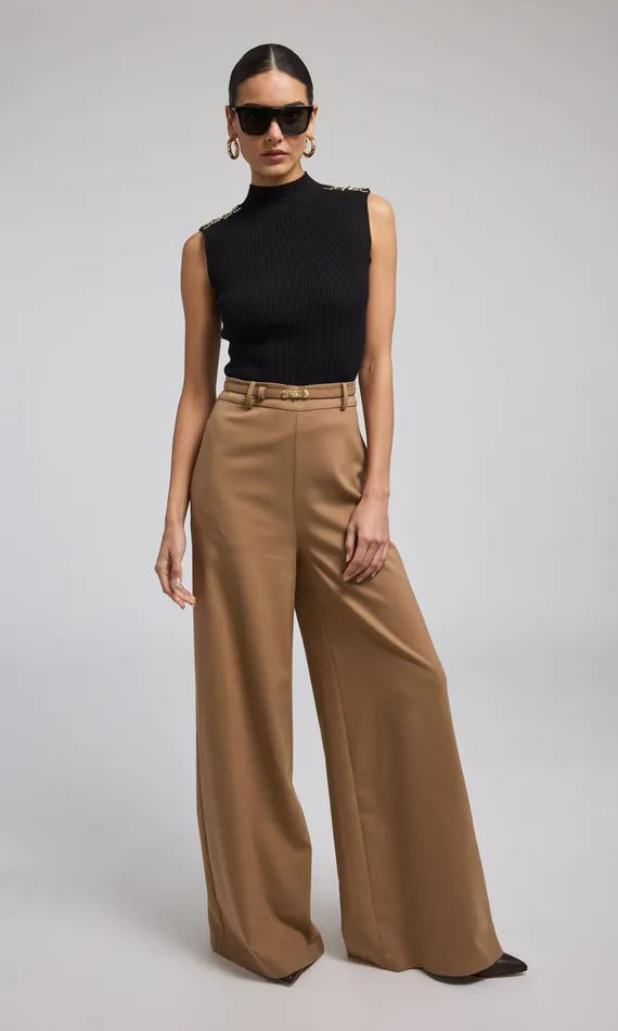 Generation Love Clothing Pants JOHANNA SUITING TURNLOCK BELTED PANTS Camel 8211 Women