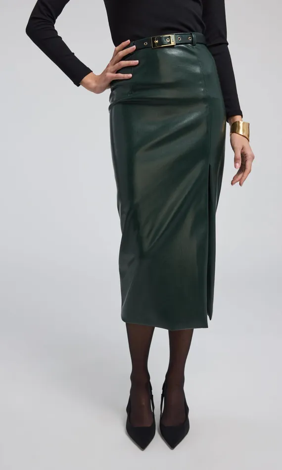 Generation Love Clothing Skirts Kiva Vegan Leather Midi Skirt Forest 8211 Women