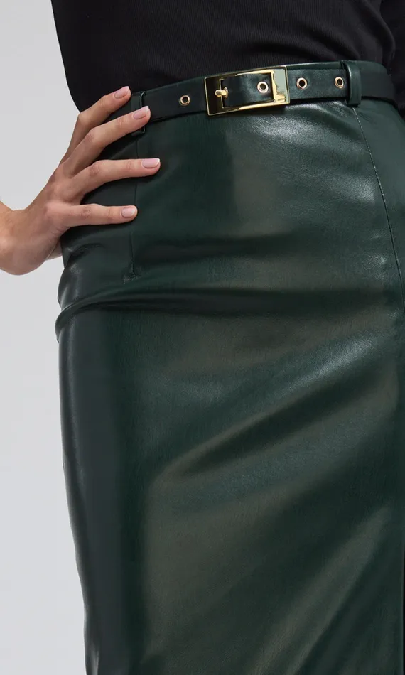 Generation Love Clothing Skirts Kiva Vegan Leather Midi Skirt Forest 8211 Women