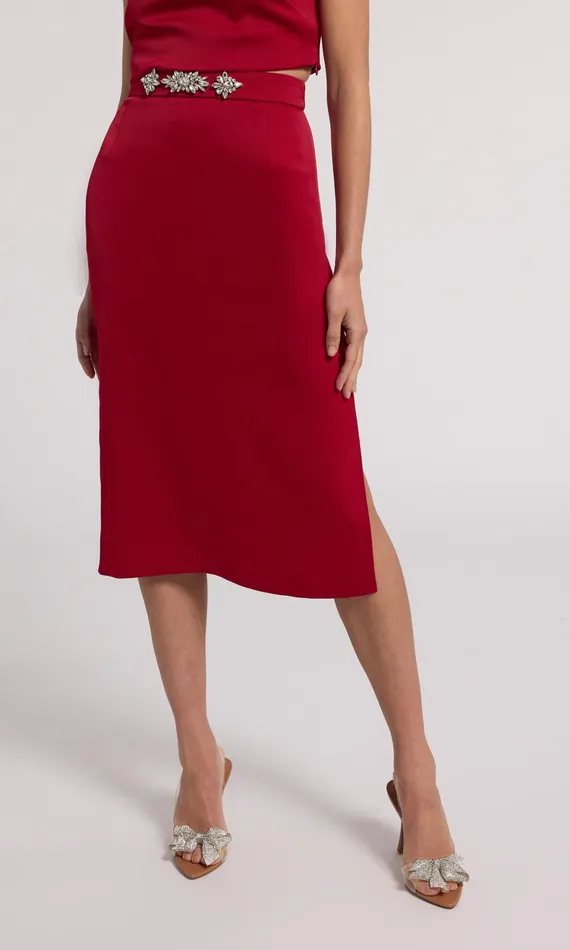 Generation Love Clothing Skirts Kori Crystal Embellished Satin Skirt Rubyclear 8211 Women
