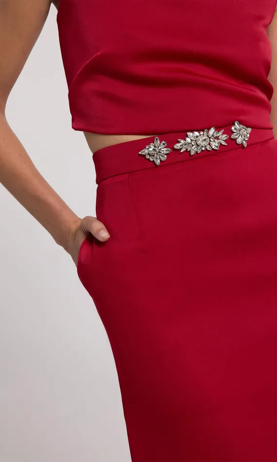 Generation Love Clothing Skirts Kori Crystal Embellished Satin Skirt Rubyclear 8211 Women