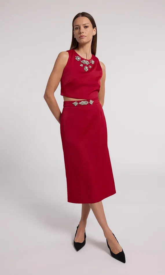 Generation Love Clothing Skirts Kori Crystal Embellished Satin Skirt Rubyclear 8211 Women