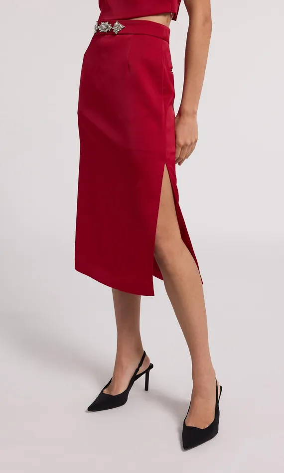 Generation Love Clothing Skirts Kori Crystal Embellished Satin Skirt Rubyclear 8211 Women