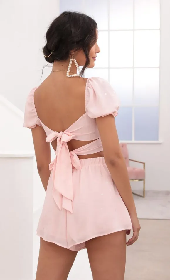 Genevieve Puff Sleeve Chiffon Set Pink Women LUCY IN THE SKY TwoPiece Sets Genevieve Puff Sleeve Chiffon Set Pink Women LUCY IN THE SKY TwoPiece Sets