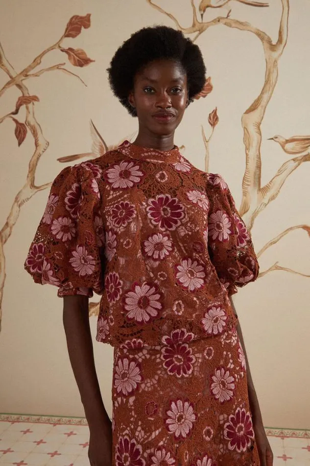 Gigi Tapestry Guipure Blouse Women FARM Rio Blouses