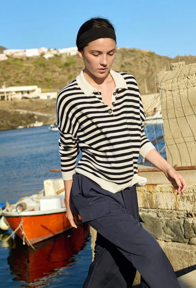 Gilma Cashmere Black And White Stripe Pullover Women Ciao Lucia Polo Sweaters