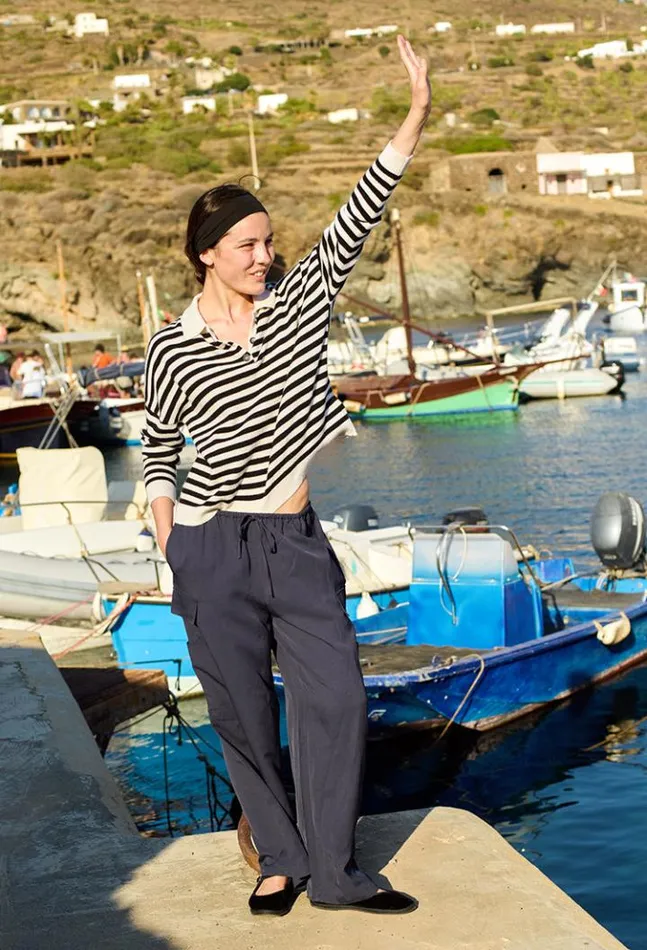Gilma Cashmere Black And White Stripe Pullover Women Ciao Lucia Polo Sweaters