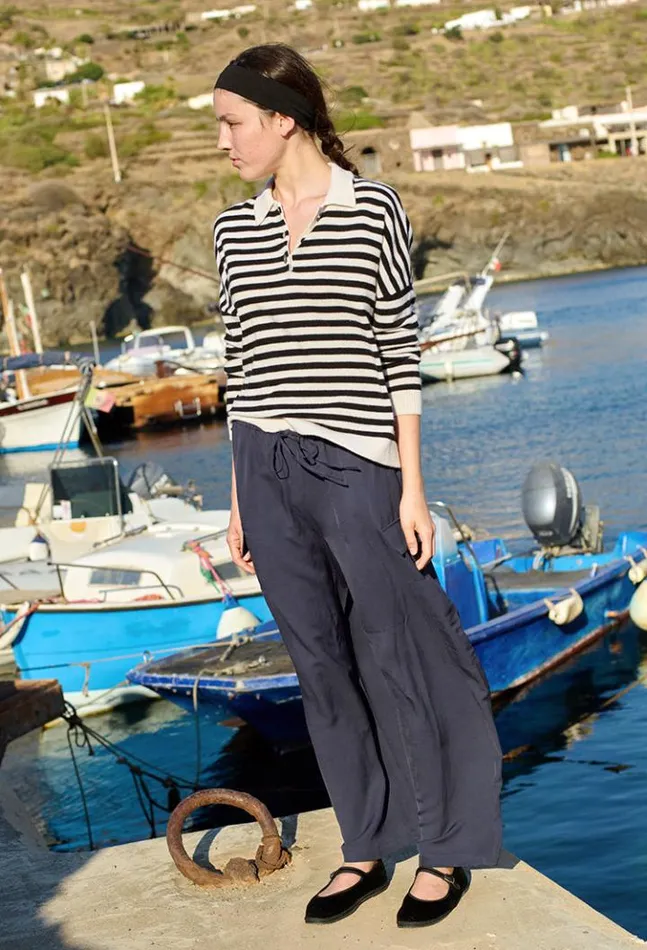 Gilma Cashmere Black And White Stripe Pullover Women Ciao Lucia Polo Sweaters