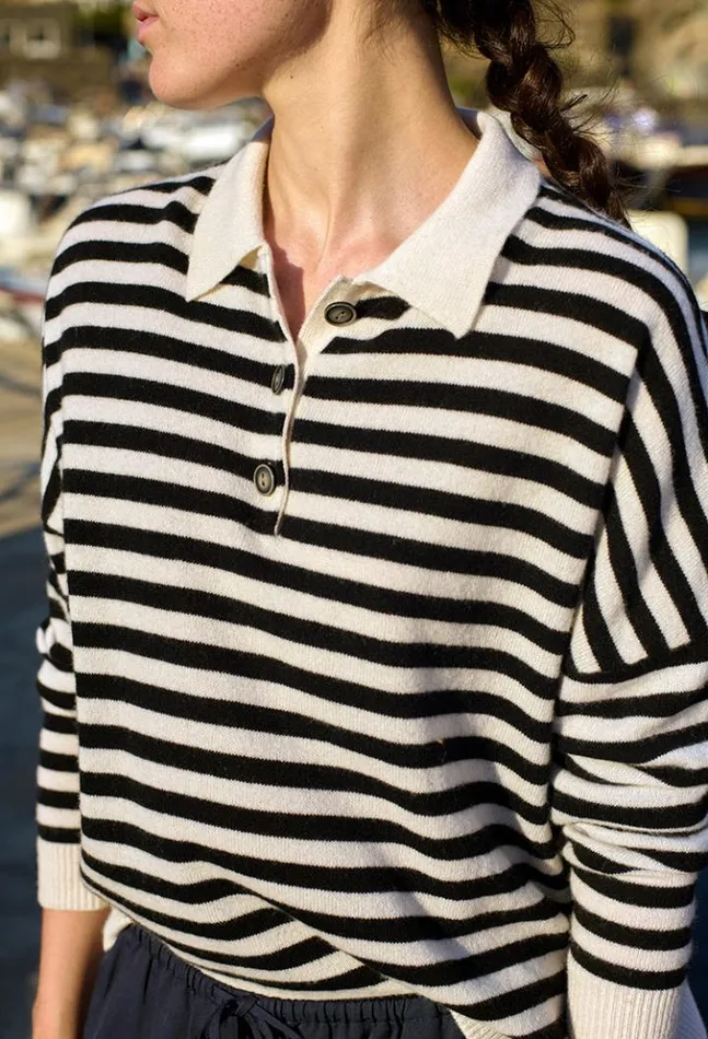 Gilma Cashmere Black And White Stripe Pullover Women Ciao Lucia Polo Sweaters