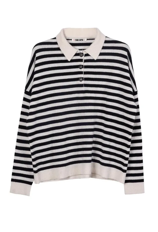 Gilma Cashmere Black And White Stripe Pullover Women Ciao Lucia Polo Sweaters