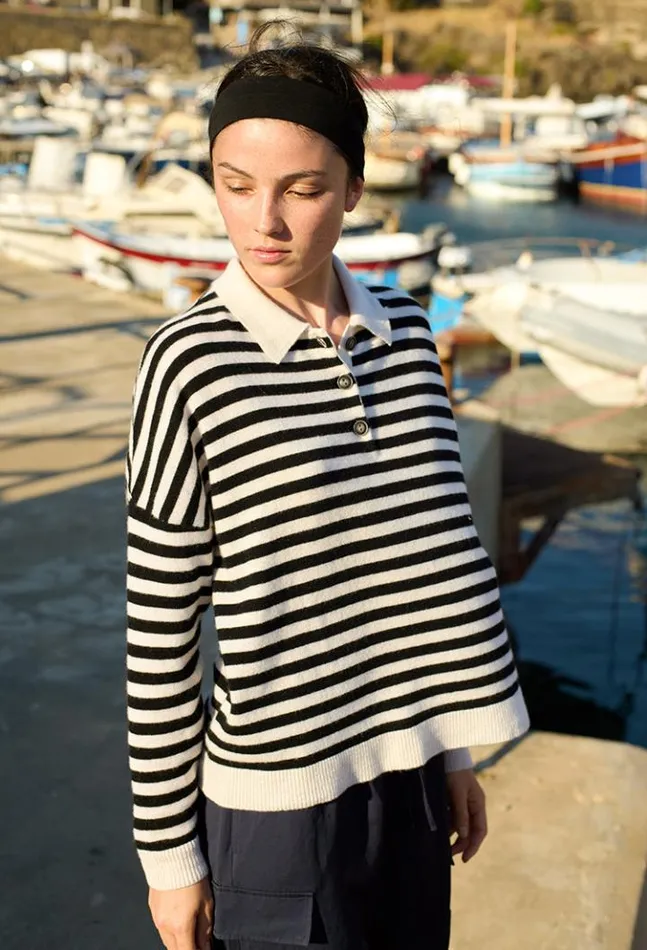Gilma Cashmere Black And White Stripe Pullover Women Ciao Lucia Polo Sweaters