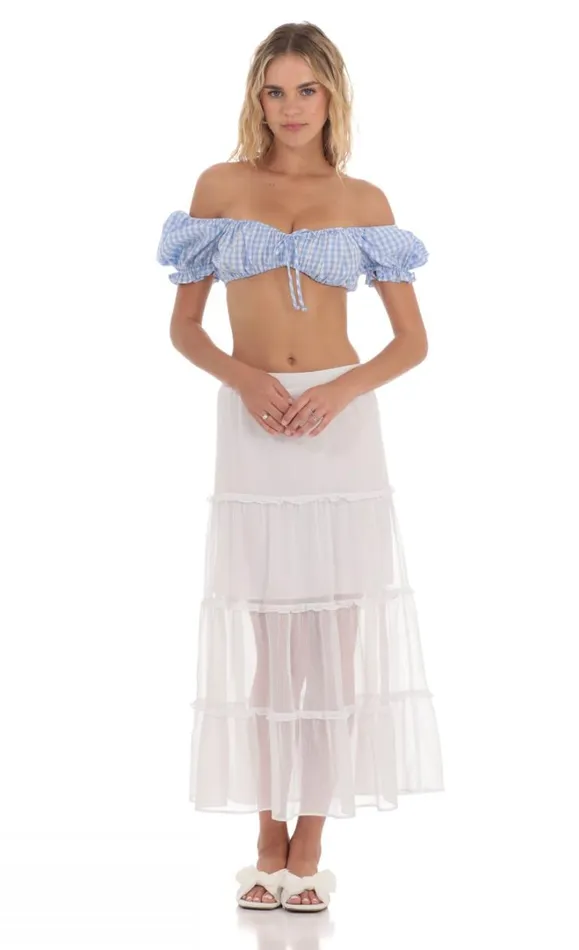 Gingham Off Shoulder Top Blue Women LUCY IN THE SKY Tops Gingham Off Shoulder Top Blue Women LUCY IN THE SKY Tops