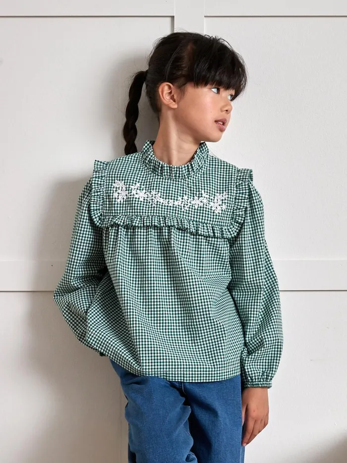 Girls Clothing Cyrillus Gingham Check Blouse Vichy Vert