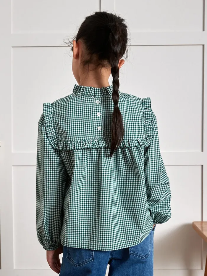 Girls Clothing Cyrillus Gingham Check Blouse Vichy Vert