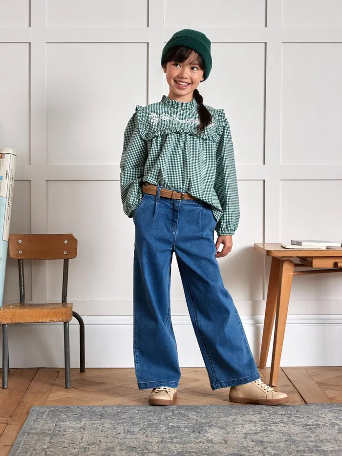 Girls Clothing Cyrillus Gingham Check Blouse Vichy Vert