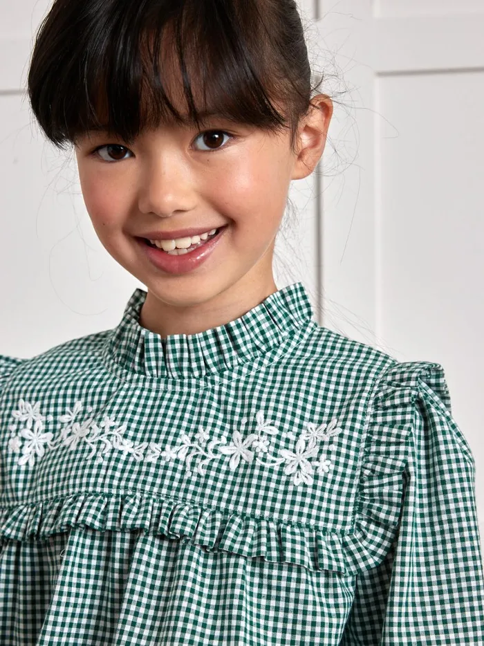 Girls Clothing Cyrillus Gingham Check Blouse Vichy Vert